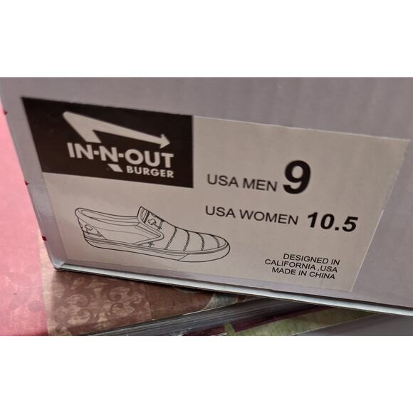 IN N OUT BURGER SLIP ONS SIZE MENS 9 WOMENS 10.5 DRINK CUP PALM TREE LIMITED ED - Picture 3 of 8